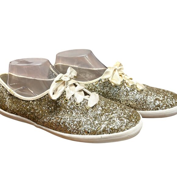 KATE SPADE KEDS Collab Silver Glitter Sparkle Sneakers Size 9 - Picture 3 of 11